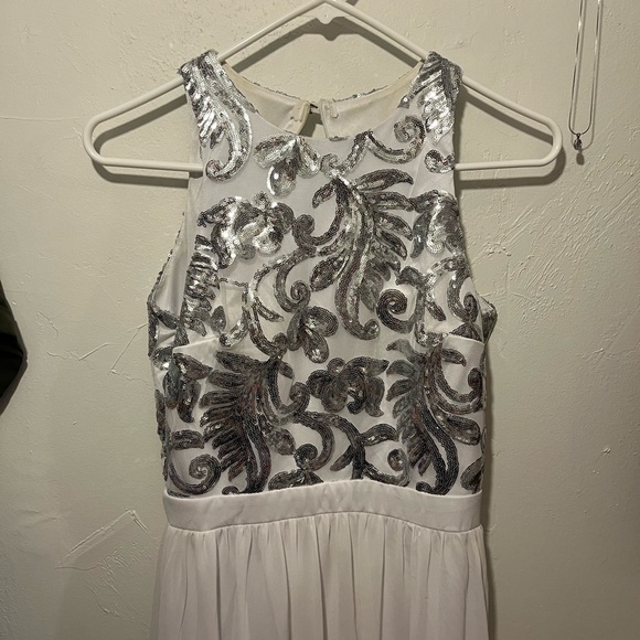 Silver Sequin Embellished White Dress - Picture 1 of 4